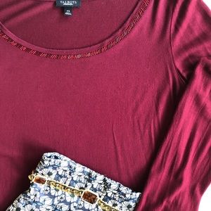 Talbots Beaded Scoop Neck Dark Burgundy Top XS